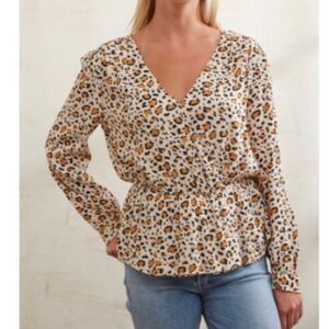 Velvet Heart Cheetah Print Faux Wrap Peplum Top